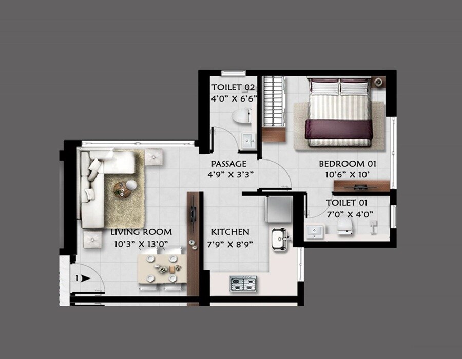 Floor plan of 1 BHK 389 Sq. Ft. Apartment in Anjani Shiv Ganga, Mumbai