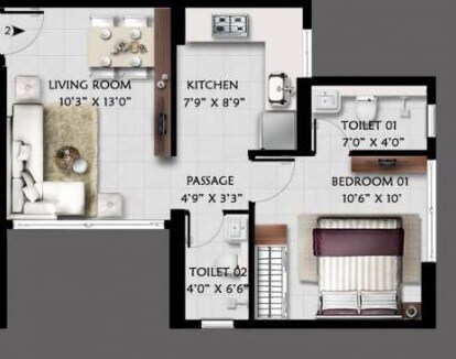 Floor plan of 1 BHK 423 Sq. Ft. Apartment in Anjani Shiv Ganga, Mumbai