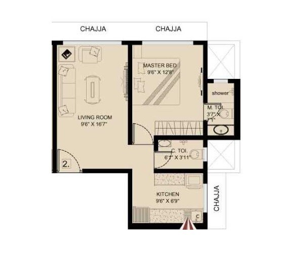 Floor plan of 1 BHK 410 Sq. Ft. Apartment in Anmol Priti, Mumbai