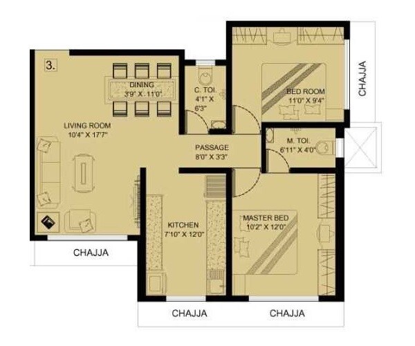 Floor plan of 2 BHK 554 Sq. Ft. Apartment in Anmol Priti, Mumbai