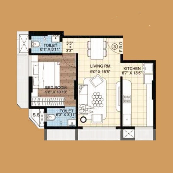 Floor plan of 1 BHK Apartment - 440 sq. ft. in Anon Avenue, Mumbai