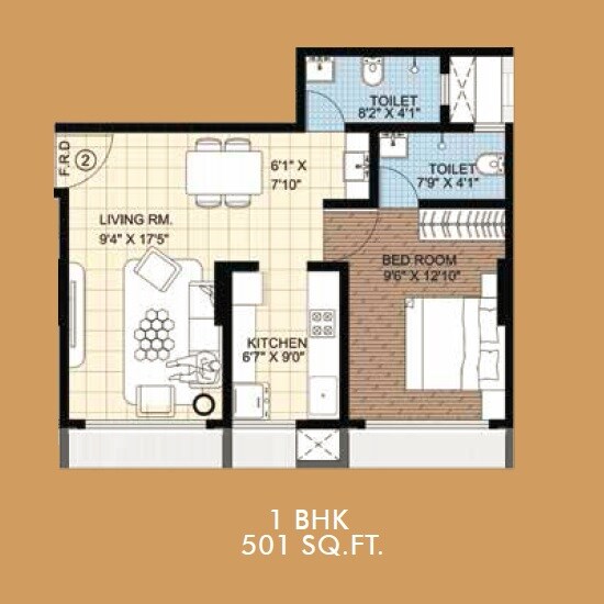 Floor plan of 1 BHK Apartment - 501 sq. ft. in Anon Avenue, Mumbai