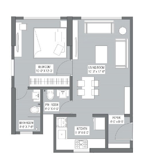 Floor plan of 1 BHK 409 Sq. Ft. Apartment in Antariksh Ace, Mumbai