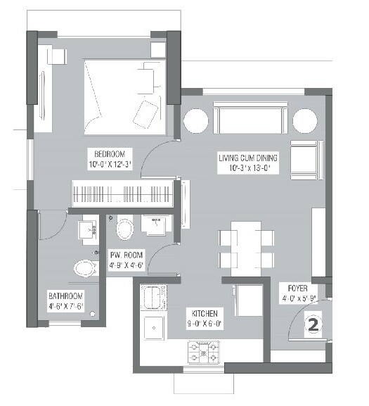 Floor plan of 1 BHK 457 Sq. Ft. Apartment in Antariksh Ace, Mumbai