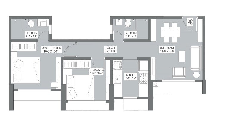 Floor plan of 2 BHK 611 Sq. Ft. Apartment in Antariksh Ace, Mumbai