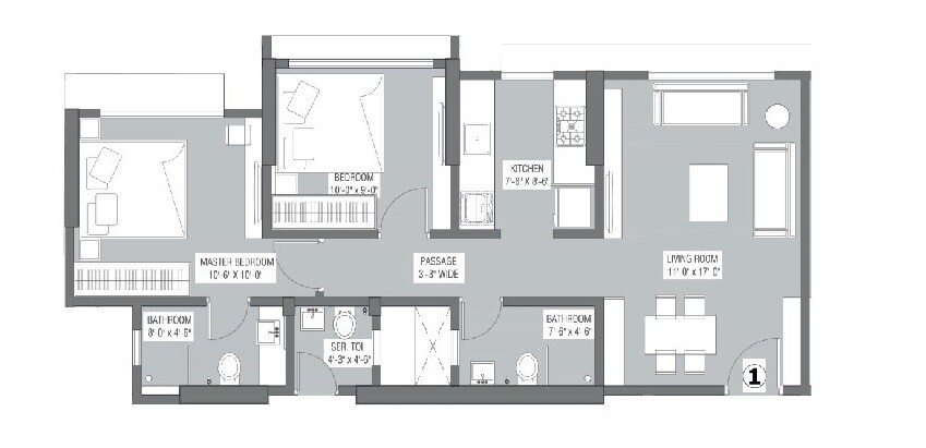 Floor plan of 2 BHK 650 Sq. Ft. Apartment in Antariksh Ace, Mumbai