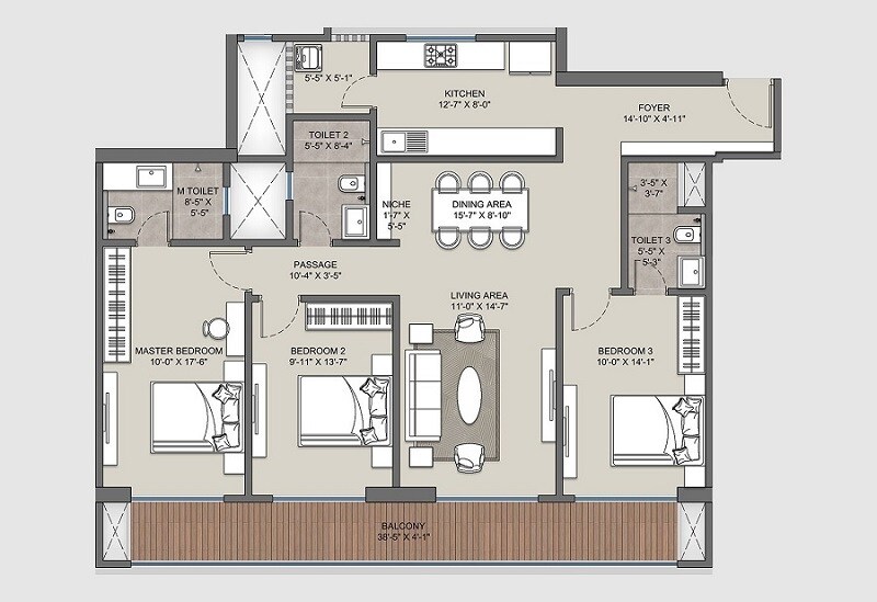 3 BHK 1350 Sq. Ft. Apartment