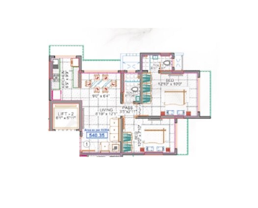 Floor plan of 2 BHK 540 Sq. Ft. Apartment in Anurag Mansion CHS, Mumbai