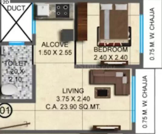 Floor plan of 1 BHK 336 Sq. Ft. Apartment in Anushka Arya Greens, Mumbai