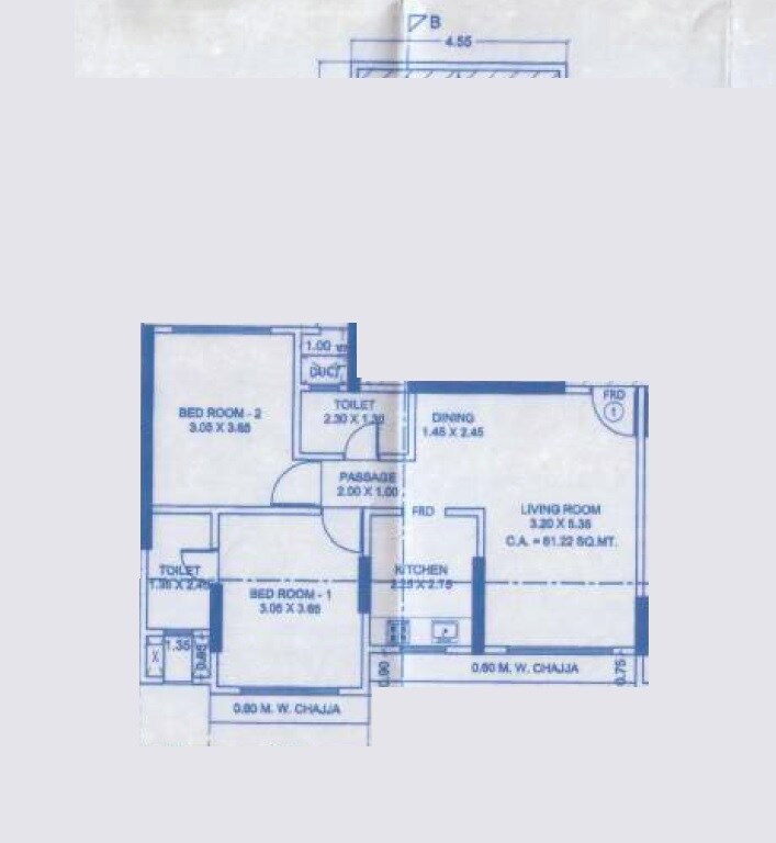 Floor plan of 2 BHK 659 Sq. Ft. Apartment in Anuwrita Sharda Pristine, Mumbai