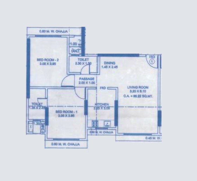 Floor plan of 2 BHK 754 Sq. Ft. Apartment in Anuwrita Sharda Pristine, Mumbai