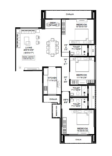 3 BHK 1230 Sq. Ft. Apartment