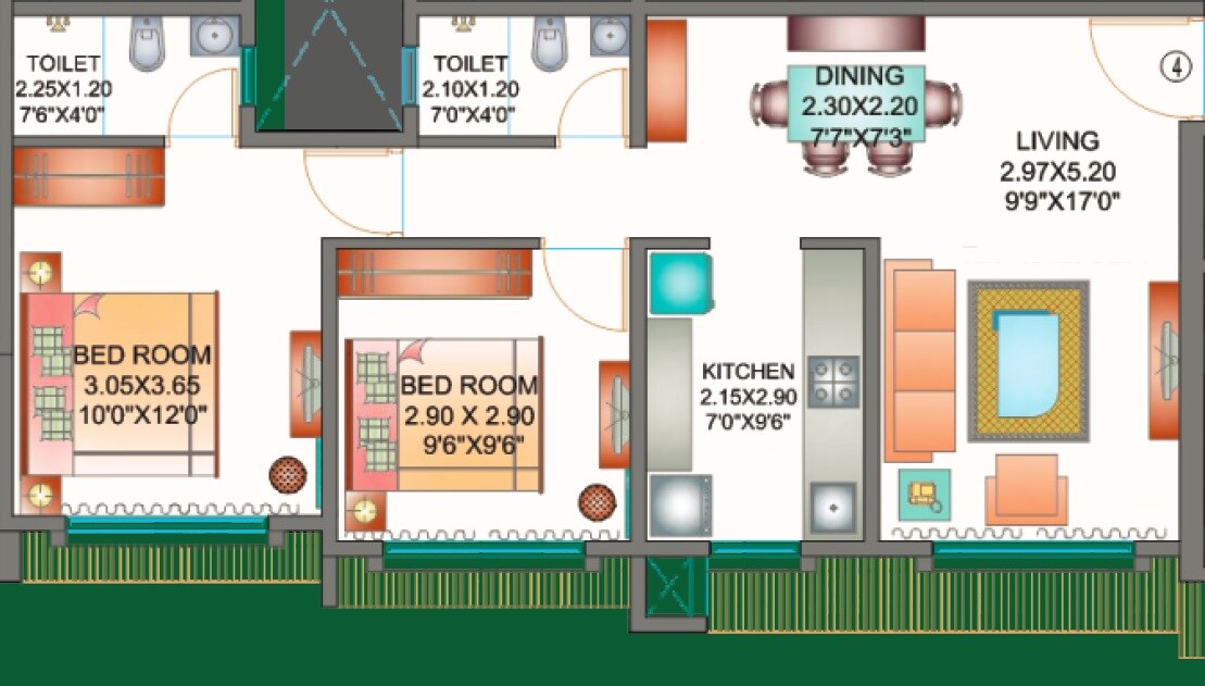 Floor plan of 2 BHK 648 Sq. Ft. Apartment in Apex Green Wood, Mumbai