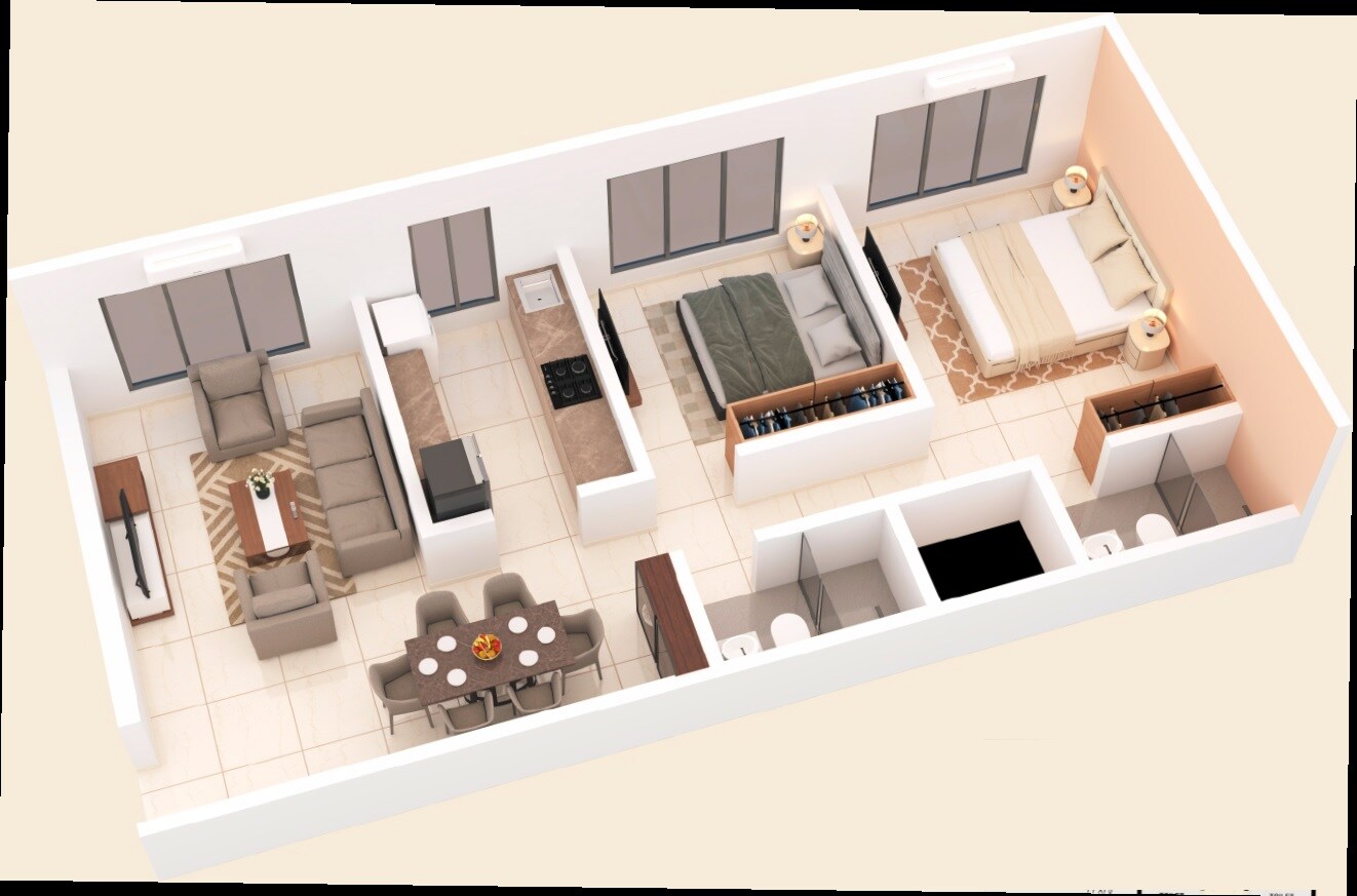 Floor plan of 2 BHK 657 Sq. Ft. Apartment in Apex Green Wood, Mumbai