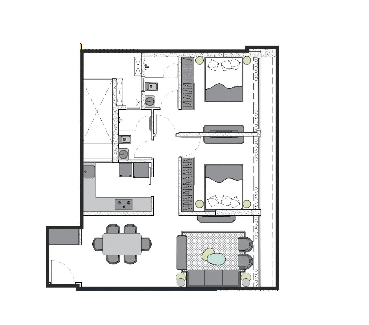 Floor plan of 2 BHK 630 Sq. Ft. Apartment in Aplite Sapphire, Mumbai