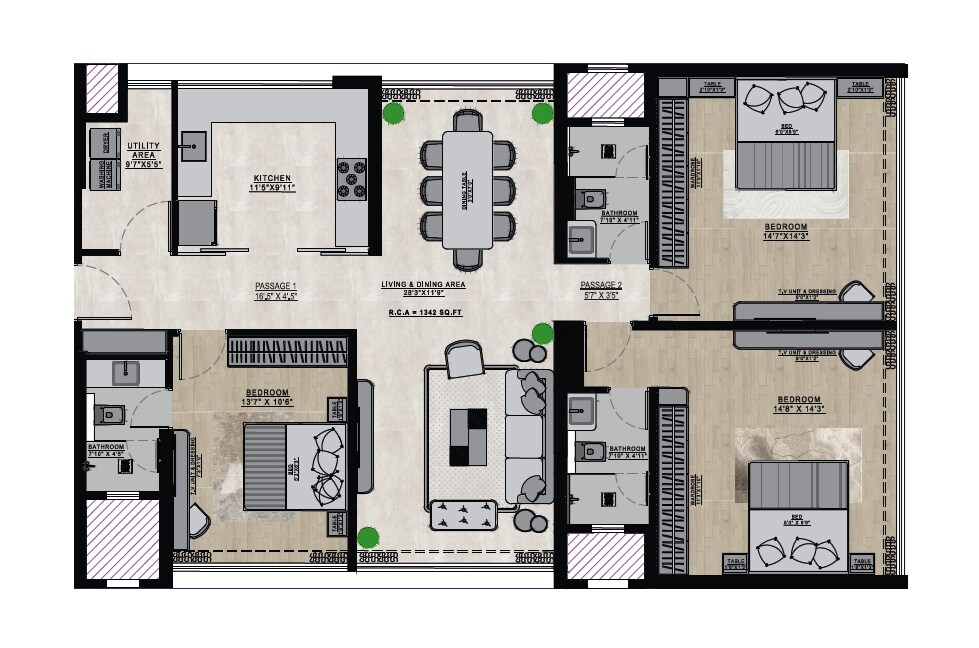3 BHK 1342 Sq. Ft. Apartment
