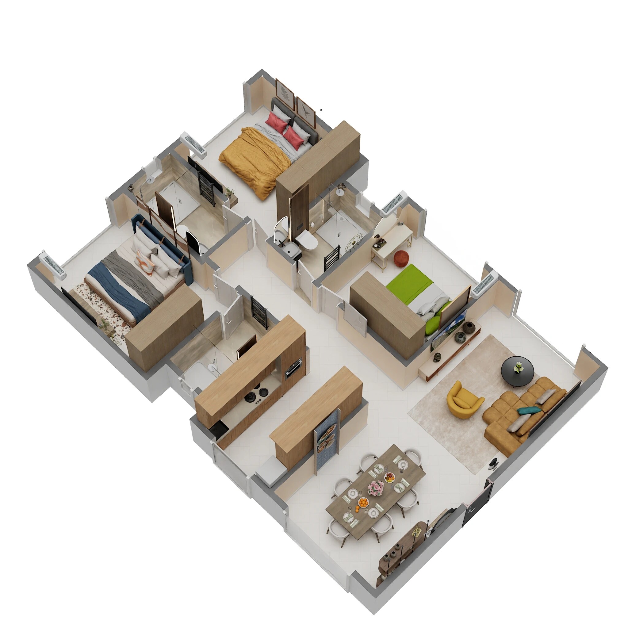 Floor plan of 3 BHK 998 Sq. Ft. Apartment in Apollo Konark Vaayu, Mumbai