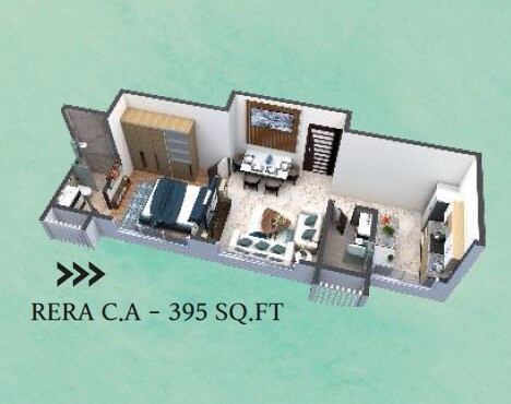 Floor plan of 1 BHK Apartment - 395 sq. ft. in Apurva Vaishali CHS, Mumbai
