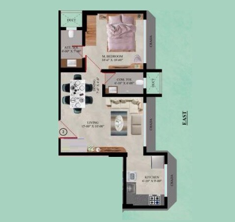Floor plan of 1 BHK Apartment - 476 sq. ft. in Apurva Vaishali CHS, Mumbai