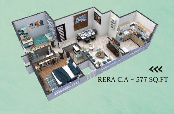 Floor plan of 2 BHK Apartment - 577 sq. ft. in Apurva Vaishali CHS, Mumbai