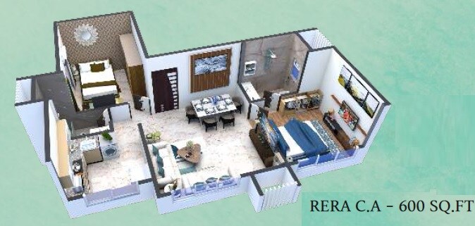 Floor plan of 2 BHK Apartment - 600 sq. ft. in Apurva Vaishali CHS, Mumbai