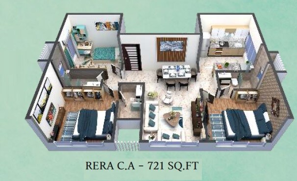 Floor plan of 3 BHK Apartment - 721 sq. ft. in Apurva Vaishali CHS, Mumbai