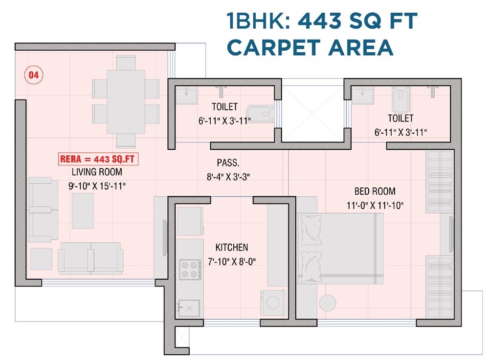 1 BHK 443 Sq. Ft. Apartment