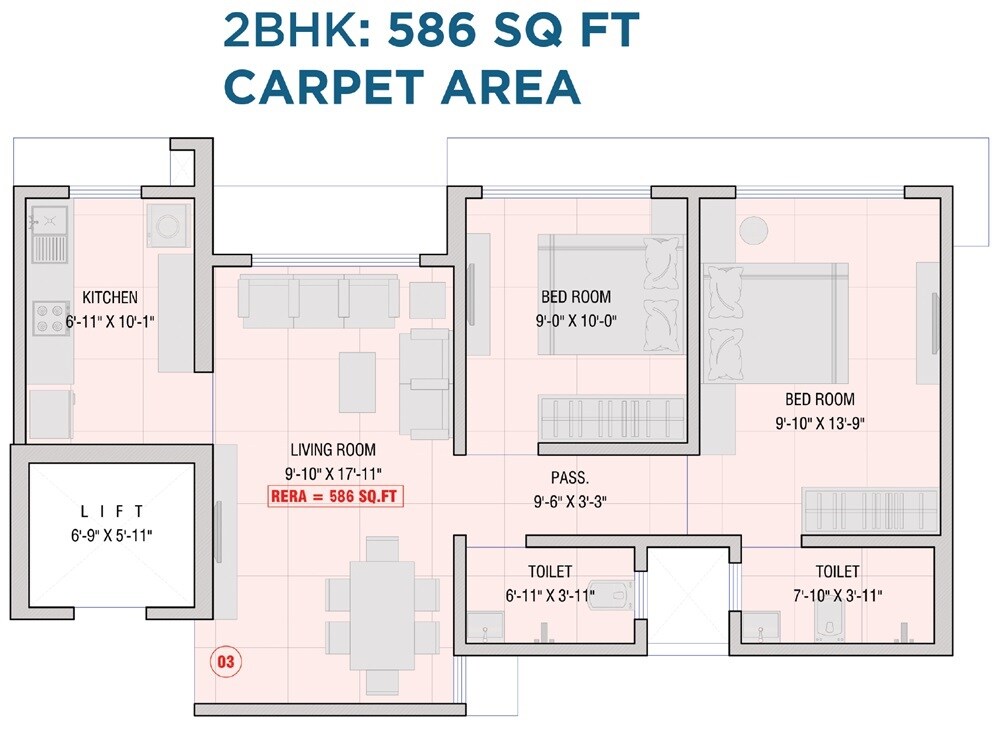 2 BHK 586 Sq. Ft. Apartment