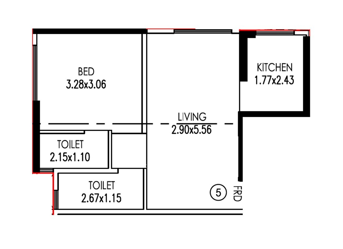 Floor plan of 1 BHK 404 Sq. Ft. Apartment in AR Residency, Mumbai