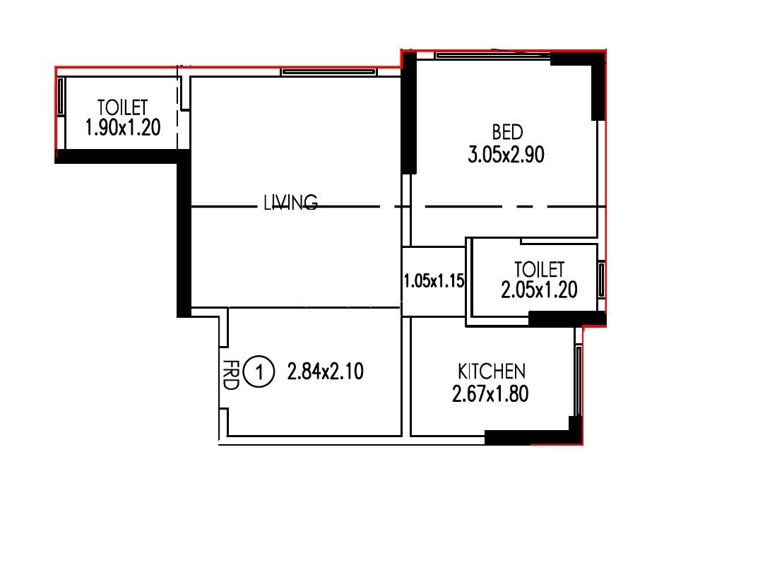 Floor plan of 1 BHK 416 Sq. Ft. Apartment in AR Residency, Mumbai