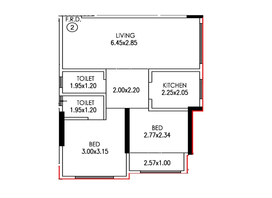 Floor plan of 2 BHK 547 Sq. Ft. Apartment in AR Residency, Mumbai