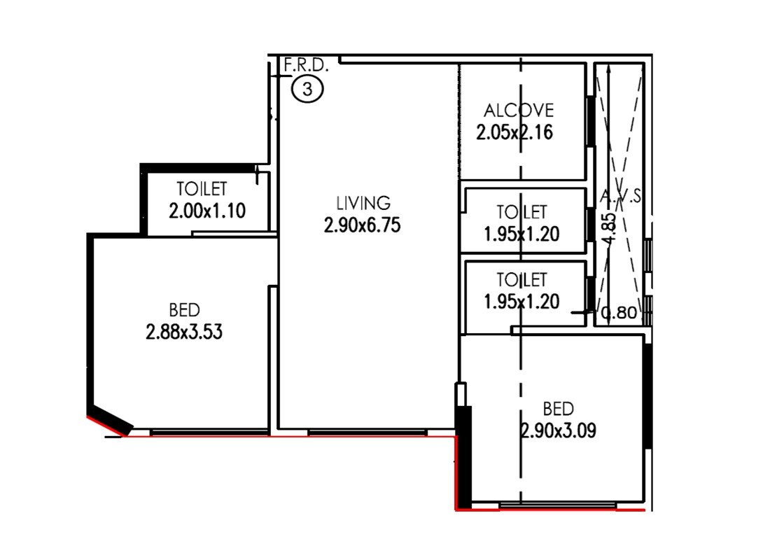 Floor plan of 2 BHK 626 Sq. Ft. Apartment in AR Residency, Mumbai