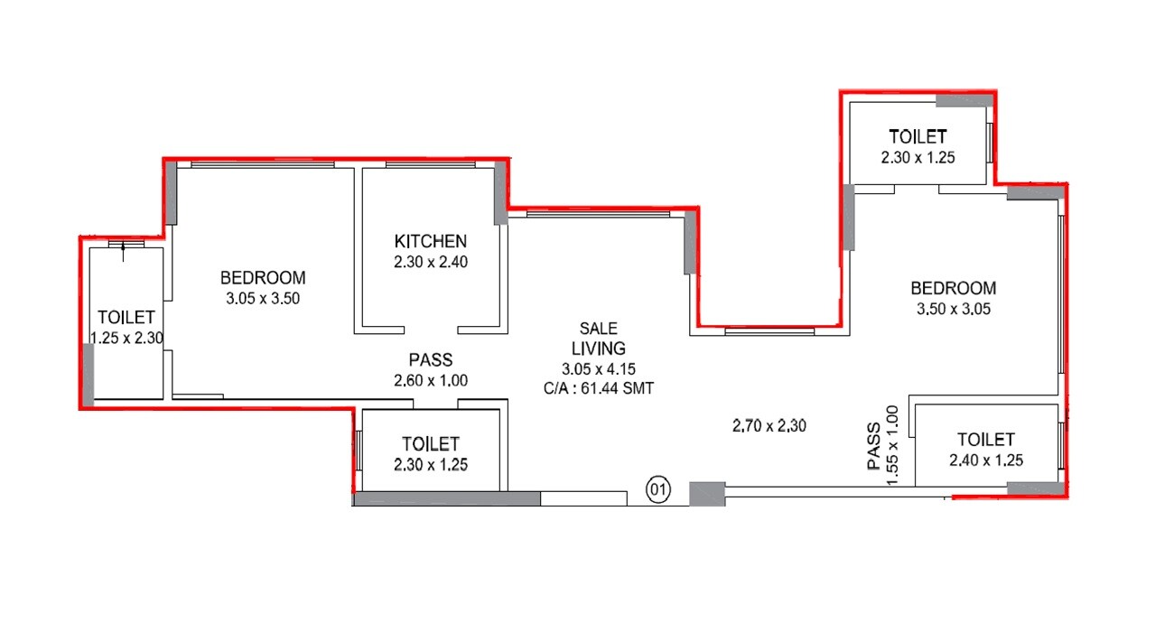 Floor plan of 2 BHK 661 Sq. Ft. Apartment in Arak Ayesha Residency, Mumbai
