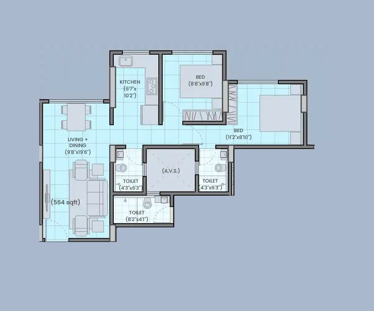 Floor plan of 2 BHK Apartment - 564 sq. ft. in Archis CHS, Mumbai