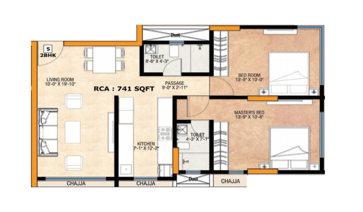 Floor plan of 2 BHK 741 Sq. Ft. Apartment in Ardhya Aura, Mumbai