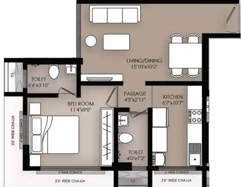 Floor plan of 1 BHK 419 Sq. Ft. Apartment in Ariha Vincere, Mumbai