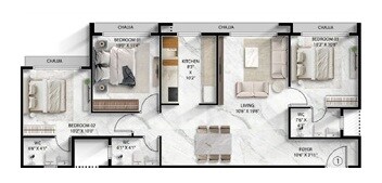 3 BHK 890 Sq. Ft. Apartment
