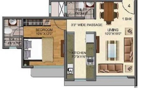Floor plan of 1 BHK 452 Sq. Ft. Apartment in Arihant Anand, Mumbai