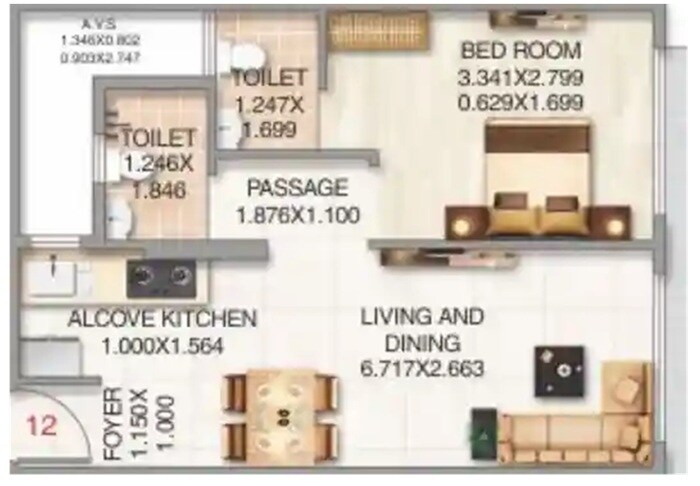 Floor plan of 1 BHK 414 Sq. Ft. Apartment in Arihant Heights Ghatkopar, Mumbai