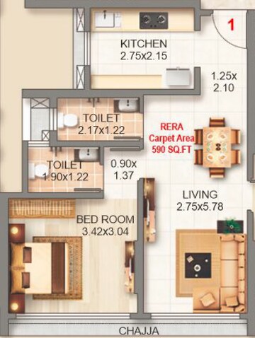  2 BHK Apartment at Arihant Shankheshwar Heights, Chunabhatti – for Rent