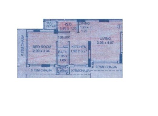 Floor plan of 1 BHK 269 Sq. Ft. Apartment in Arihant Shiv Chandra SRA CHS, Mumbai