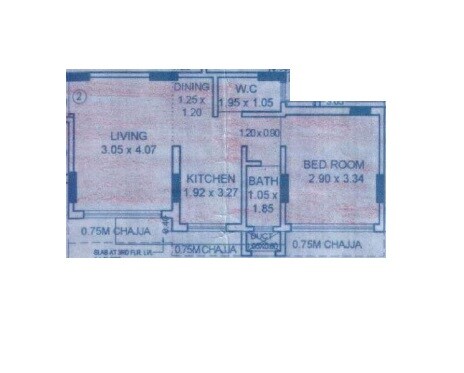 Floor plan of 1 BHK 420 Sq. Ft. Apartment in Arihant Shiv Chandra SRA CHS, Mumbai