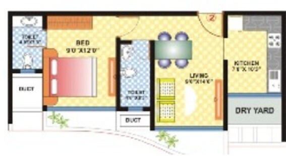 Floor plan of 1 BHK 600 Sq. Ft. Apartment in Arihant Triveni, Mumbai