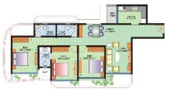 Floor plan of 3 BHK 1600 Sq. Ft. Apartment in Arihant Triveni, Mumbai