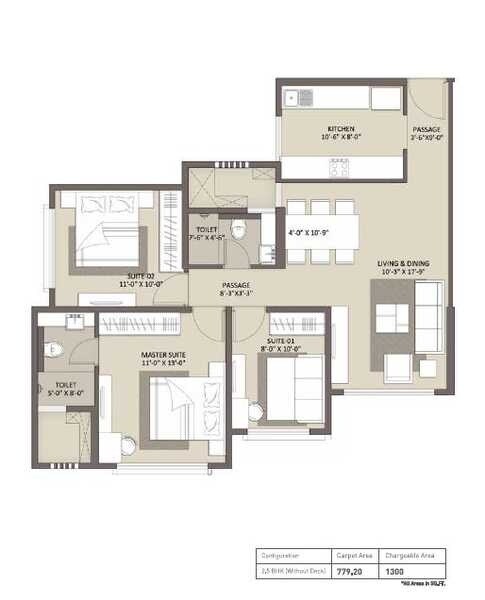 Floor plan of 2 BHK 779 Sq. Ft. Apartment in Ariisto Bellanza, Mumbai