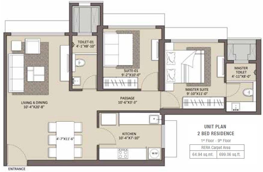 Floor plan of 2 BHK 699 Sq. Ft. Apartment in Ariisto Celestia, Mumbai