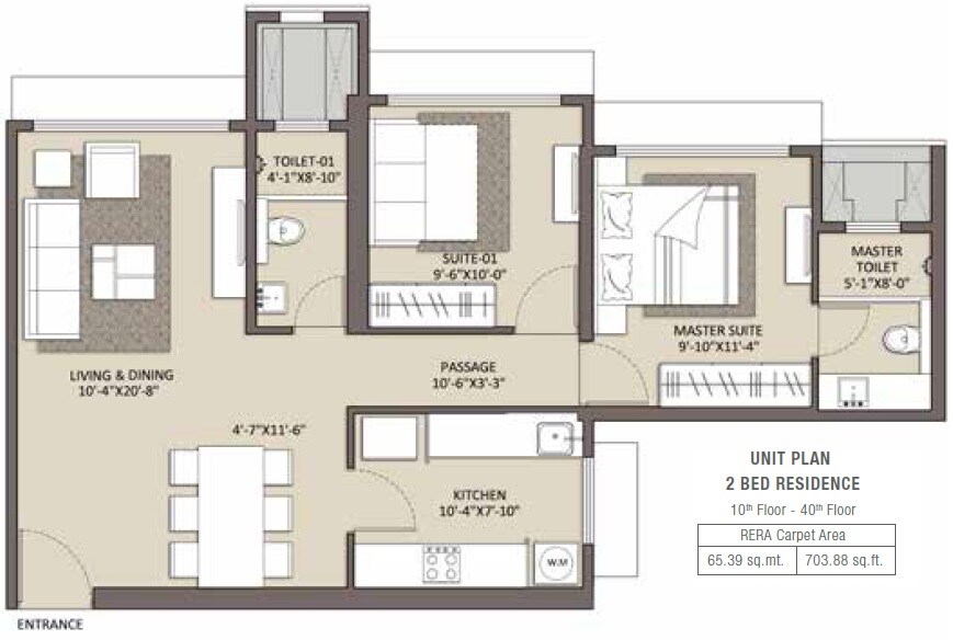 Floor plan of 2 BHK 704 Sq. Ft. Apartment in Ariisto Celestia, Mumbai