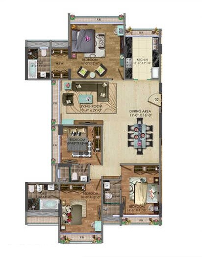 Floor plan of 4 BHK 1538 Sq. Ft. Apartment in Ariisto Cloud, Mumbai