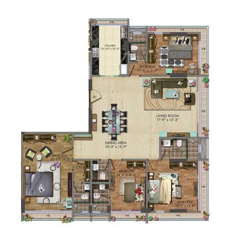 Floor plan of 4 BHK 2137 Sq. Ft. Apartment in Ariisto Cloud, Mumbai