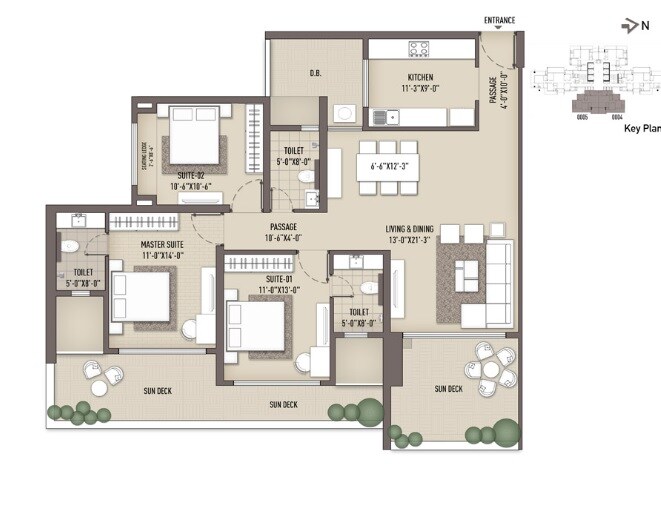 Floor plan of 3 BHK 1283 Sq. Ft. Apartment in Ariisto Sommet, Mumbai
